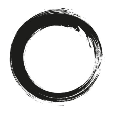 Vektör fırça darbeleri beyaz arka planda boya daireleri çizer. Mürekkeple çizilmiş boya fırçası çemberi. Logo, etiket tasarımı element vektör çizimi. Siyah soyut çember. Çerçeve.