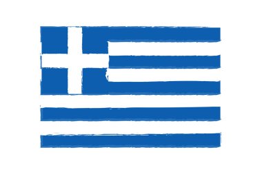 Yunanistan bayrağı. Fırça Yunanistan bayrağı boyalı. Elle çizilmiş tarzı resimde bir grunge etkisi ve suluboya ile. Doku ile Yunanistan bayrağı.