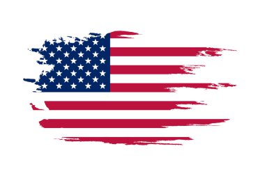 Amerikan bayrağı. ABD bayrağı boyalı fırça. Elle çizilmiş tarzı resimde bir grunge etkisi ve suluboya ile. Doku ile Amerikan bayrağı.