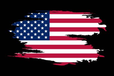 Amerikan bayrağı. ABD bayrağı boyalı fırça. Elle çizilmiş tarzı resimde bir grunge etkisi ve suluboya ile. Doku ile Amerikan bayrağı.
