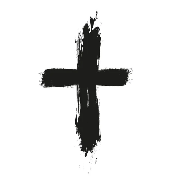 Simbolo Croce Cristiana Disegnata Mano Dipinta Mano Con Pennello — Vettoriale Stock