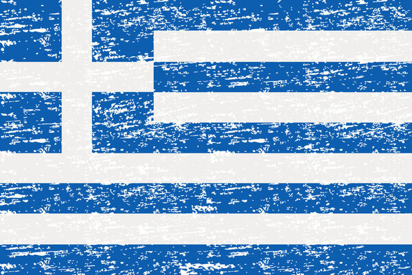 Flag of Greece. Brush painted Flag of Greece. Hand drawn style illustration with a grunge effect and watercolor. Flag of Greece with grunge texture.