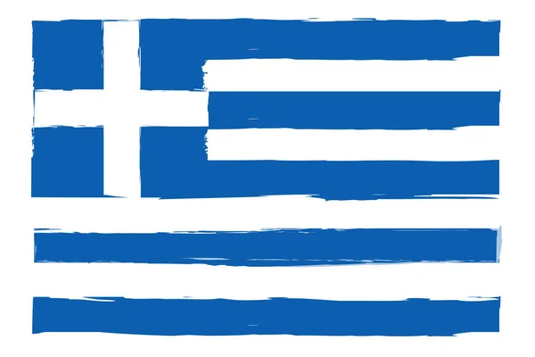 希腊国旗 画笔画希腊国旗 手绘风格插图与格格效果和水彩画 希腊国旗与粗野的纹理 — 图库矢量图片