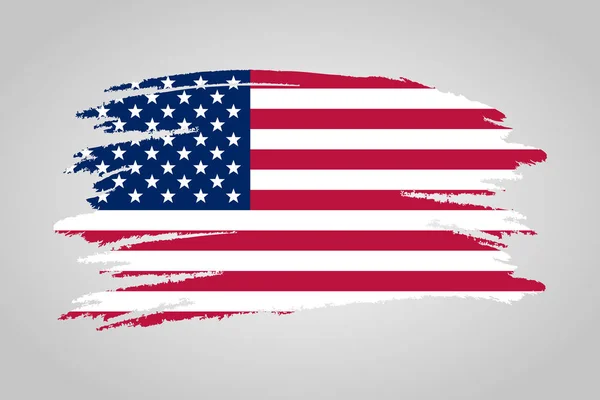 美国国旗 刷涂的乌萨旗 手绘风格插图与格格效果和水彩画 具有粗野质感的美国国旗 — 图库矢量图片