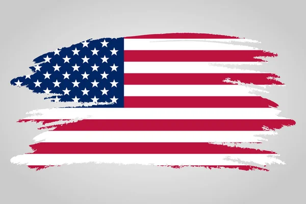 美国国旗 刷涂的乌萨旗 手绘风格插图与格格效果和水彩画 具有粗野质感的美国国旗 — 图库矢量图片