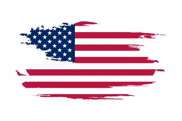 Bandeira Americana Pincel Pintado Bandeira Dos Eua Ilustração Estilo Desenhado — Vetor de Stock