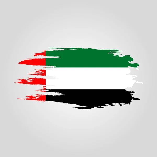 United Arab Emirates Flag. Brush painted flag of UAE. Hand drawn style illustration with a grunge effect and watercolor. United Arab Emirates Flag with grunge texture.