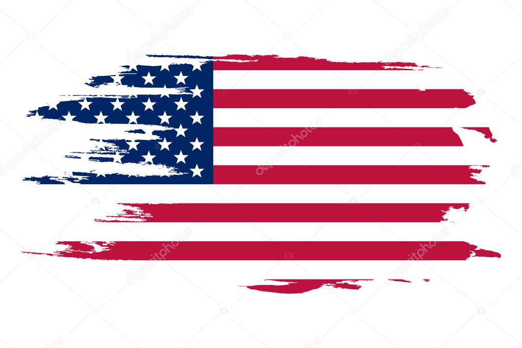 American flag. Brush painted flag of USA. Hand drawn style illustration with a grunge effect and watercolor. American flag with grunge texture.