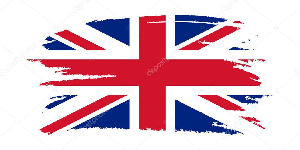 United Kingdom Flag. Brush painted UK flag. Hand drawn style illustration with a grunge effect and watercolor. United Kingdom Flag with grunge texture.