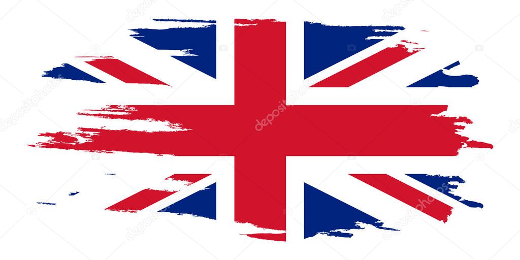 United Kingdom Flag. Brush painted UK flag. Hand drawn style illustration with a grunge effect and watercolor. United Kingdom Flag with grunge texture.