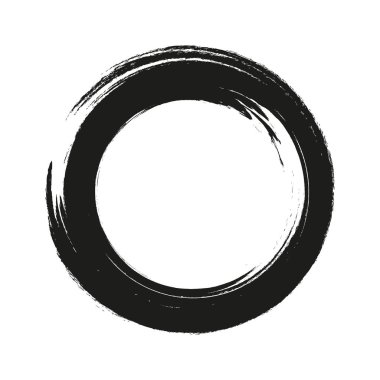 Vektör fırça darbeleri beyaz arka planda boya daireleri çizer. Mürekkeple çizilmiş boya fırçası çemberi. Logo, etiket tasarımı element vektör çizimi. Siyah soyut çember. Çerçeve