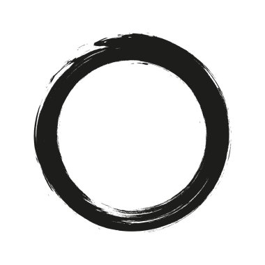 Vektör fırça darbeleri beyaz arka planda boya daireleri çizer. Mürekkeple çizilmiş boya fırçası çemberi. Logo, etiket tasarımı element vektör çizimi. Siyah soyut çember. Çerçeve