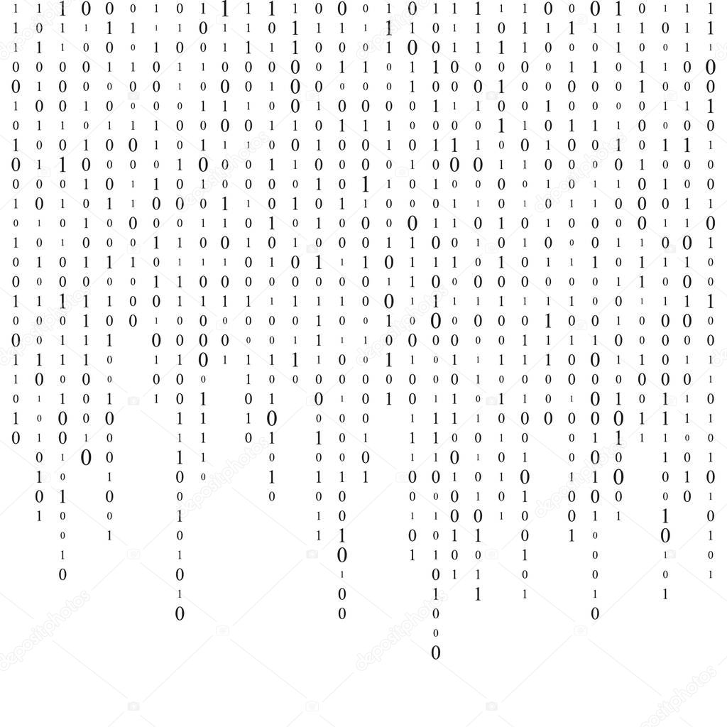 Background With Digits On Screen. binary code zero one matrix white background. banner, pattern, wallpaper. Abstract Matrix Background. Binary Computer Code. Coding. Hacker concept. Vector Background