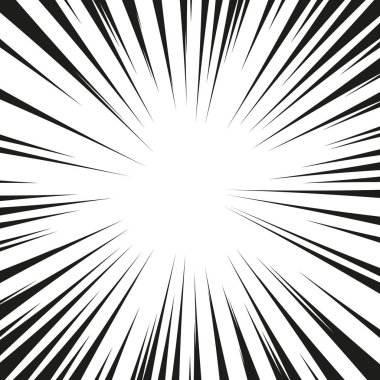 Birçok siyah çizgi roman Radyal hız satırlarında beyaz temel. Etkisi güç patlama illüstrasyon. Çizgi roman tasarım öğesi. Grafik patlama hız çizgileri çizgi roman tarzı ile. Vektör
