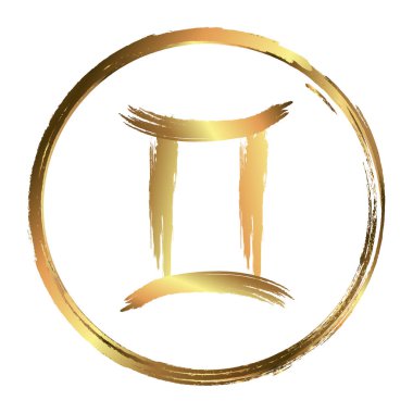 İkizler beyaz arka plan üzerinde izole burç. Fırça elle çizilmiş. Daire İkizler burç, burç simge vektör boyalı el.