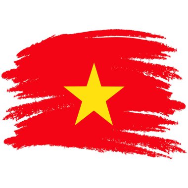 Vietnam bayrağı. Fırça Vietnam bayrağı boyalı. Elle çizilmiş tarzı resimde bir grunge etkisi ve suluboya ile. Vietnam bayrağı doku ile. Vektör
