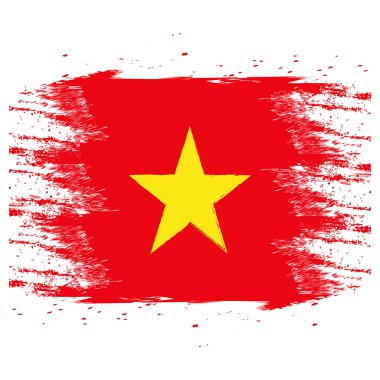 Vietnam bayrağı. Fırça Vietnam bayrağı boyalı. Elle çizilmiş tarzı resimde bir grunge etkisi ve suluboya ile. Vietnam bayrağı doku ile. Vektör