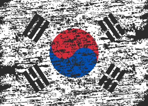 韩国的国旗南 画笔画韩国的旗子 手绘风格插图与格格效果和水彩画 韩国南部的国旗与粗糙的纹理 — 图库矢量图片