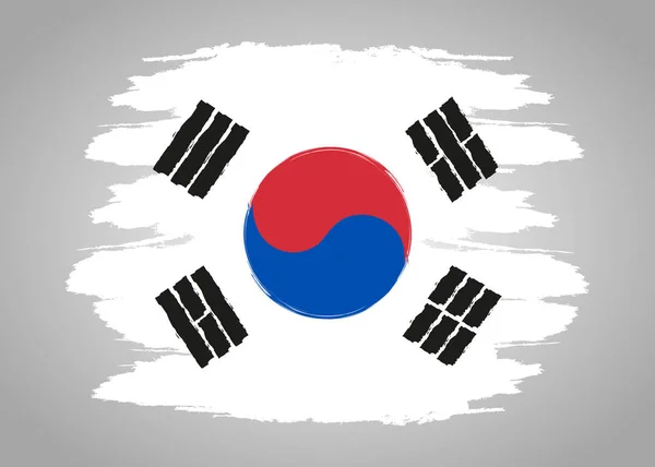 Flagge Koreas Pinsel Gemalte Flagge Südkoreas Handgezeichnete Stilillustration Mit Grunge — Stockvektor
