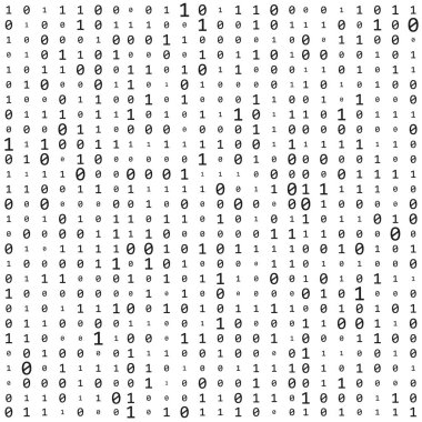 ikili kod sıfır bir matris beyaz arka plan. afiş, desen, duvar kağıdı. Vektör