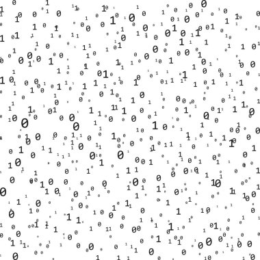 ikili kod sıfır bir matris beyaz arka plan. afiş, desen, duvar kağıdı. Vektör