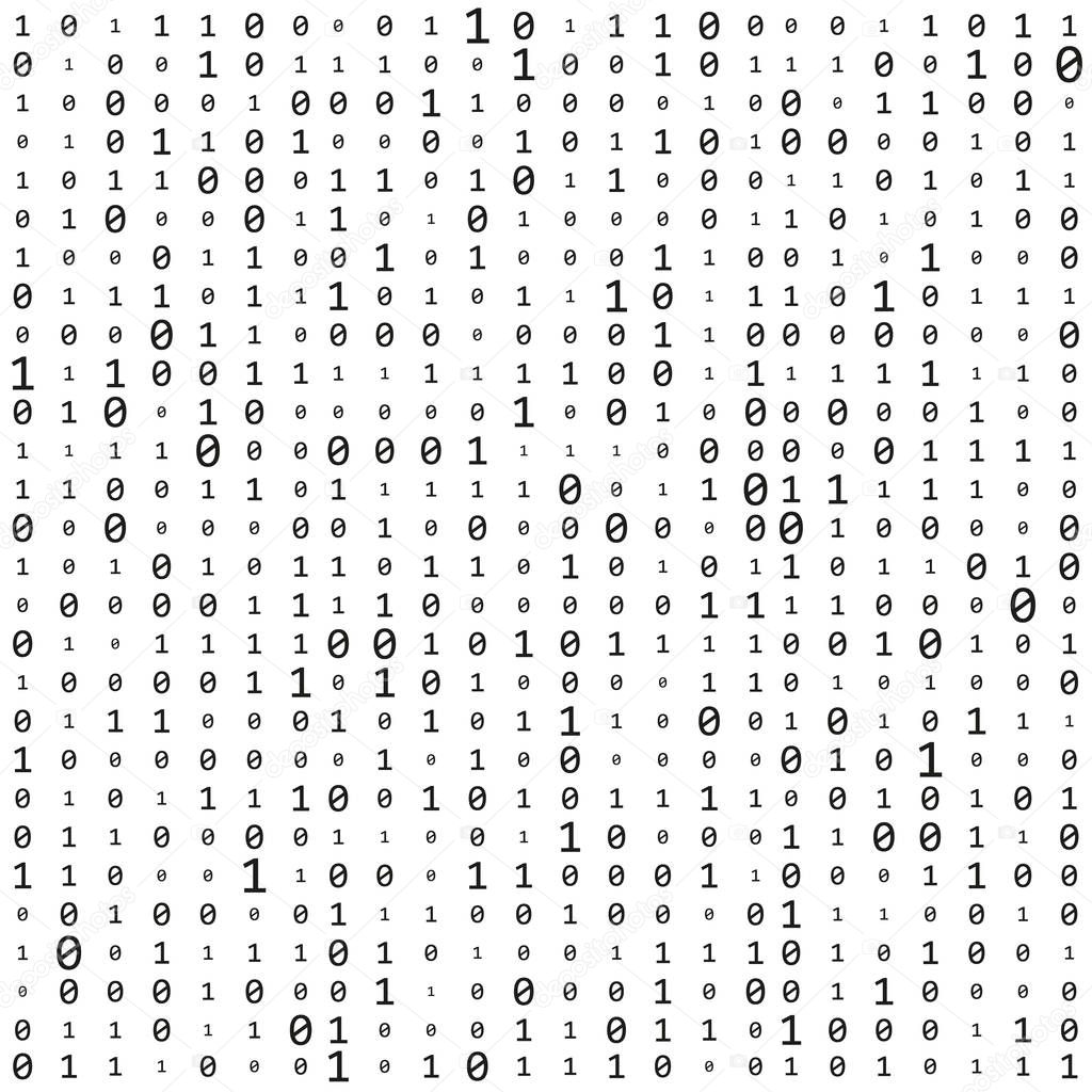 binary code zero one matrix white background. banner, pattern, wallpaper. Vector