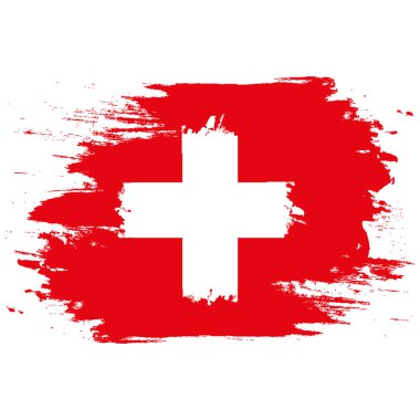 İsviçre bayrağı. Fırça İsviçre bayrağı boyalı. Elle çizilmiş tarzı resimde bir grunge etkisi ve suluboya ile. İsviçre bayrağı ile doku.