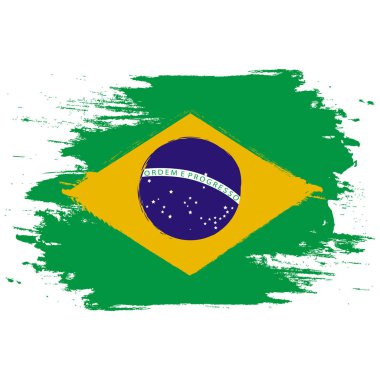 Brezilya bayrağı. Fırça Brezilya bayrağı boyalı. Elle çizilmiş tarzı resimde bir grunge etkisi ve suluboya ile. Brezilya bayrağı ile doku.