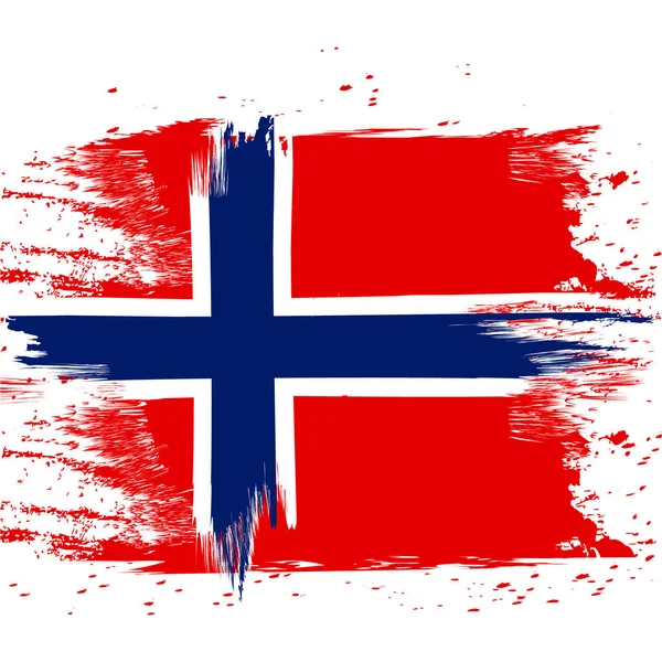 ノルウェーの旗 ブラシには ノルウェーの旗が描かれています グランジ効果と水彩手描きイラスト グランジ テクスチャとノルウェーの旗 — ストックベクタ