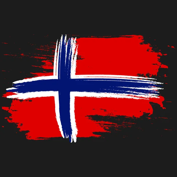 挪威国旗 画笔涂漆挪威国旗 手绘风格插图与格格效果和水彩画 挪威国旗与粗糙的纹理 — 图库矢量图片