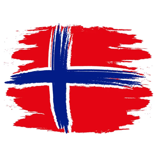 Bandera Noruega Pincel Pintado Bandera Noruega Ilustración Estilo Dibujado Mano — Vector de stock