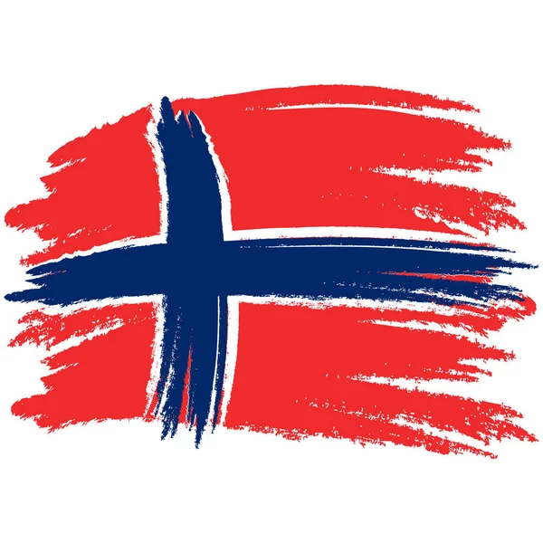 Norges Flagga Pensel Målade Flagga Norge Handritade Stil Illustration Med — Stock vektor