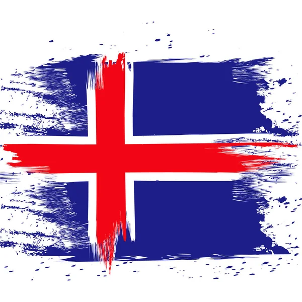 Izland Zászlaja Ecsettel Festett Izland Lobogója Kézzel Rajzolt Stílusban Illusztráció — Stock Vector