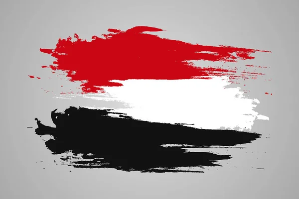 Flaga Jemenu Pędzlem Malowane Jemen Flaga Stylu Ilustracja Efekt Grunge — Wektor stockowy