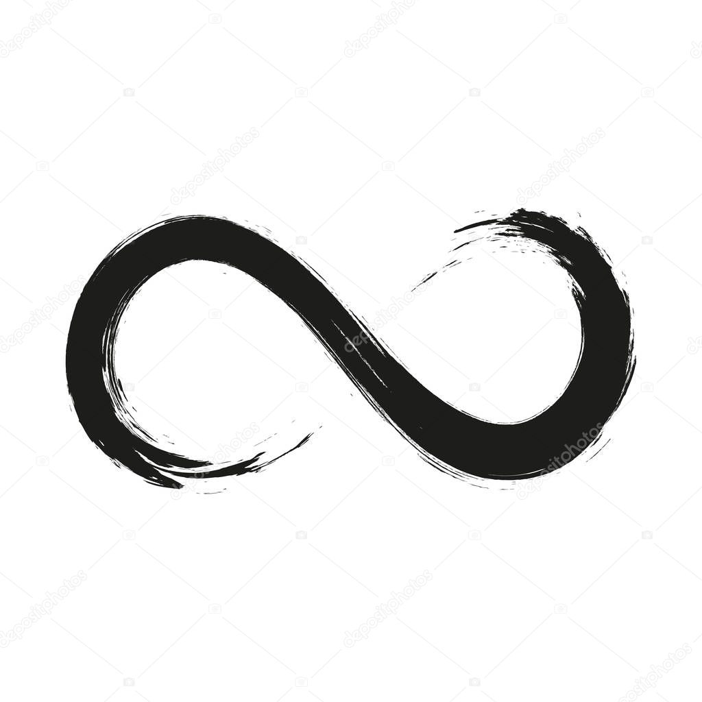 Grunge infinity symbol. Hand painted with black paint. Grunge brush stroke. Modern eternity icon. Graphic design element. Infinite possibilities, endless process. Vector