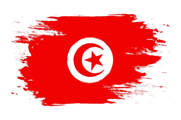 Tunisfahne. Pinsel bemalte Thunisia Flagge handgezeichnete Stil Illustration mit einem Grunge-Effekt und Aquarell. Tunisiafahne mit Grunge-Textur. Vektorillustration. — Stockvektor