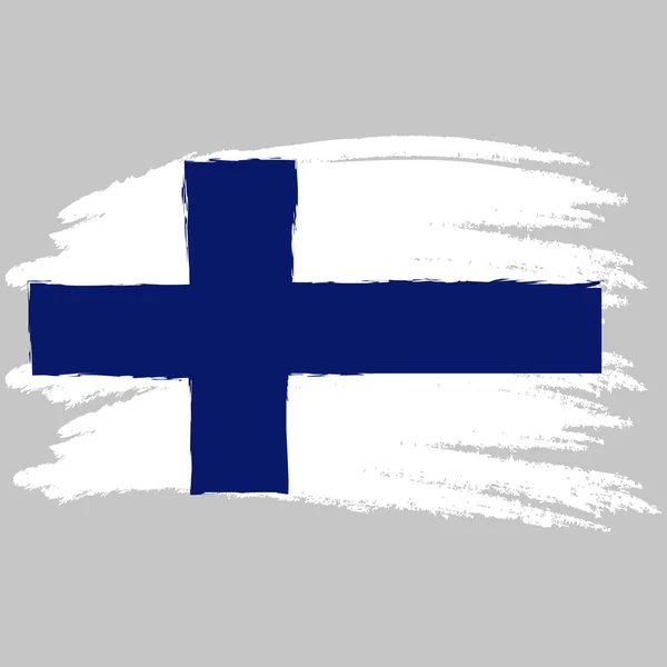 Finlands flagga. Penslar målade Finlands flagga. Handritad stil illustration med en grunge effekt och akvarell. Finlands flagga med grunge textur. Vektorillustration — Stock vektor