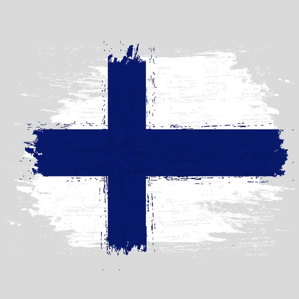Finnország zászlója. Ecsettel festett zászló Finnország. Kézzel rajzolt stílus illusztráció grunge hatás és akvarell. Zászló Finnország grunge textúra. Vektorillusztráció — Stock Vector
