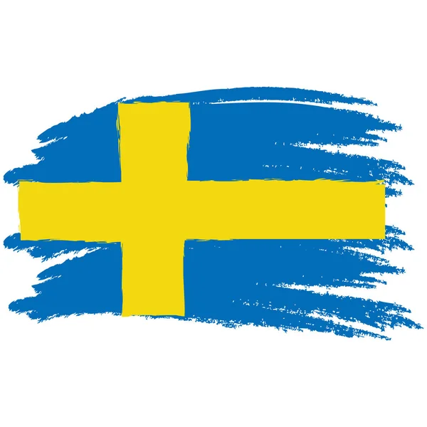 Schwedenfahne. Pinsel gemalte Flagge Schwedens. handgezeichnete Stilillustration mit Grunge-Effekt und Aquarell. Schwedenfahne mit Grunge-Textur. Vektorillustration. — Stockvektor