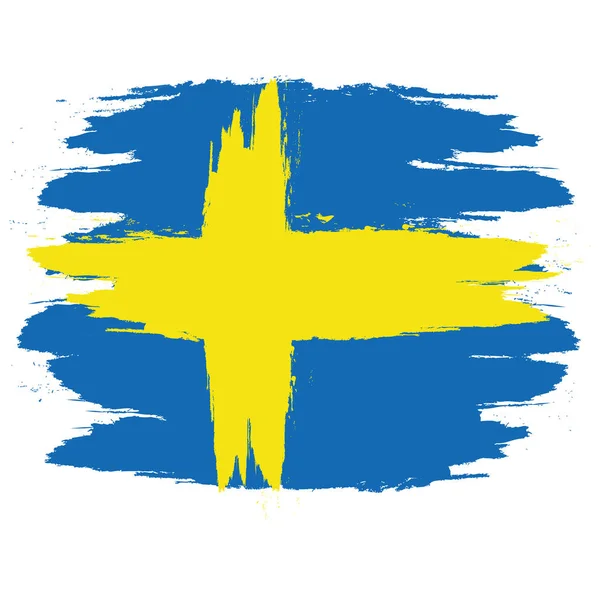 Sveriges flag. Børste malet Flag af Sverige. Håndtegnet stil illustration med en grunge effekt og akvarel. Flag af Sverige med grunge tekstur. Vektorillustration . – Stock-vektor