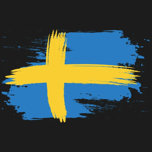 Sveriges flagga. Borstmålade Sveriges flagga. Handritad stil illustration med en grunge effekt och akvarell. Sveriges flagga med grunge textur. Vektorillustration. — Stock vektor