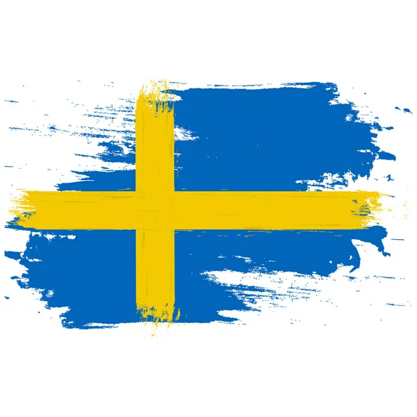 Sveriges flagga. Borstmålade Sveriges flagga. Handritad stil illustration med en grunge effekt och akvarell. Sveriges flagga med grunge textur. Vektorillustration. — Stock vektor