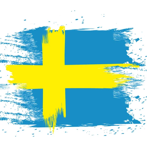 Sveriges flagga. Borstmålade Sveriges flagga. Handritad stil illustration med en grunge effekt och akvarell. Sveriges flagga med grunge textur. Vektorillustration. — Stock vektor