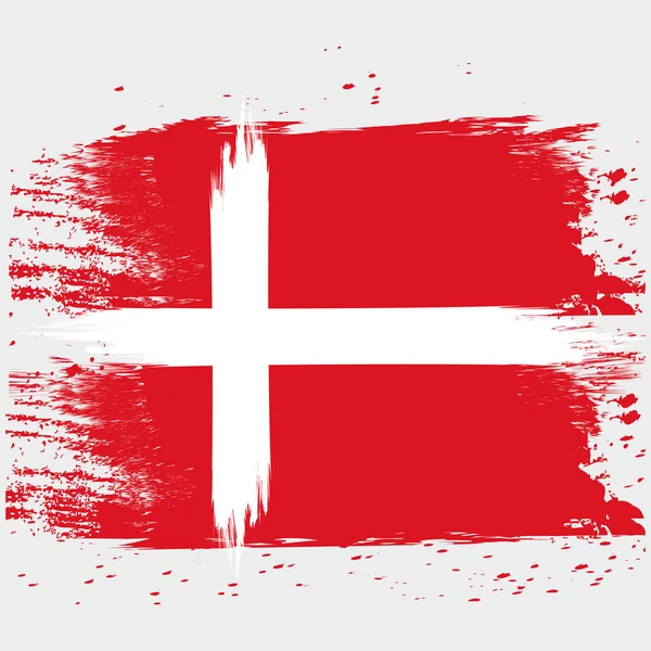 Dánia lobogója. Brush festett Dánia zászló. Kézzel rajzolt stílus illusztráció grunge hatás és akvarell. Dánia zászló grunge textúrával. Vektorillusztráció. — Stock Vector