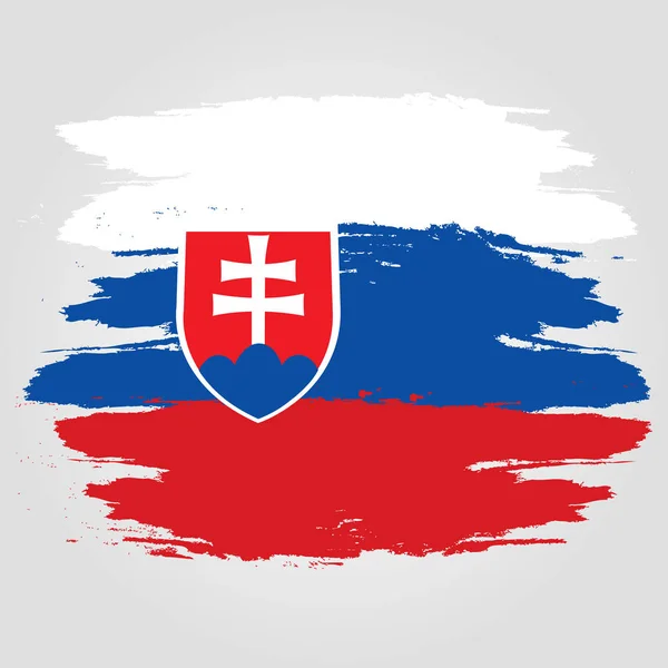 Slowaakse vlag. Penseel geschilderd Slowakije vlag. Handgetekende stijl illustratie met een grunge effect en aquarel. Slowakije vlag met grunge textuur. Vectorillustratie. — Stockvector