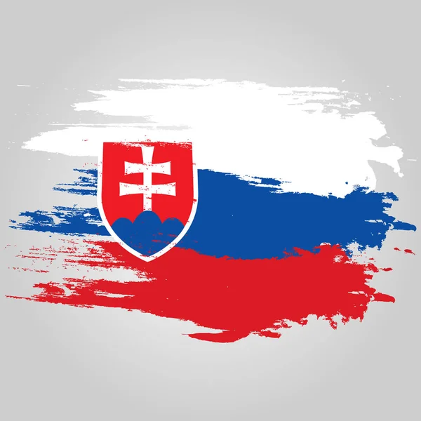 Slovakiska flaggan. Borste målade Slovakien flagga. Handritad stil illustration med en grunge effekt och akvarell. Slovakien flagga med grunge konsistens. Vektorillustration. — Stock vektor