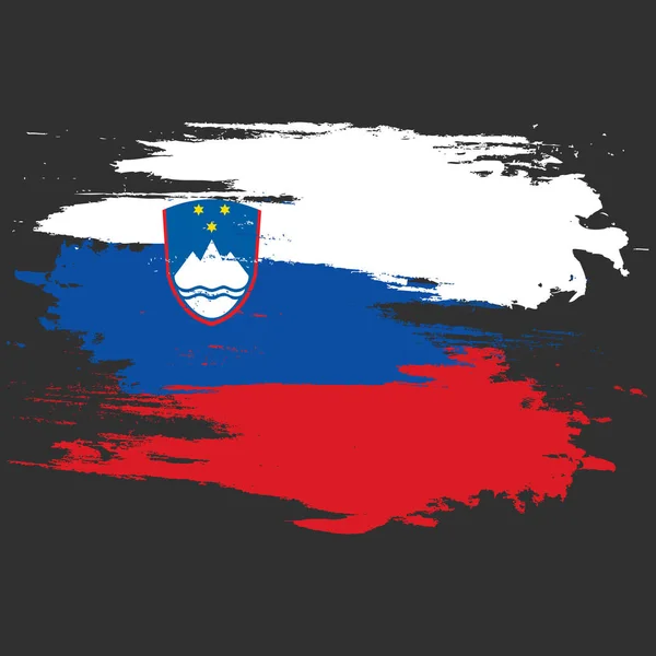 Sloveense vlag. Penseel schilderde Slovenië vlag. Handgetekende stijl illustratie met een grunge effect en aquarel. Slovenië vlag met grunge textuur. Vectorillustratie. — Stockvector