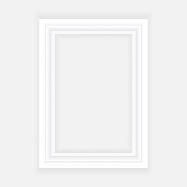 Mavi arka planda izole edilmiş gerçekçi beyaz çerçeve. Sunumlar için mükemmel. Vektör illüstrasyonu.