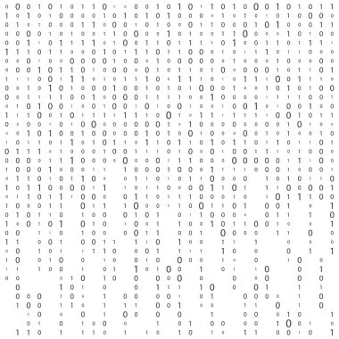 Arka plan basamaklı üstünde perde. ikili kod sıfır bir matris beyaz arka plan. afiş, desen, duvar kağıdı. Soyut matris arka plan. İkili bilgisayar kodu. Kodlama. Hacker kavramı. Vektör arka plan