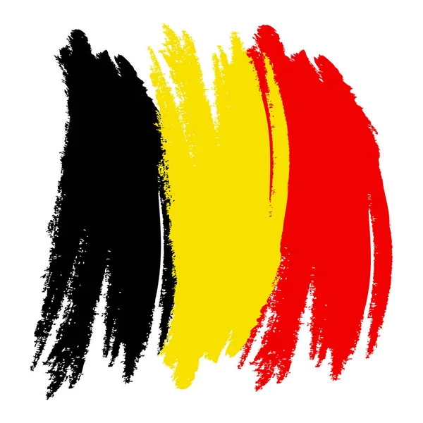 Belgium zászlója. Brush festett Belgium zászlót. Kézzel rajzolt stílus illusztráció grunge hatás és akvarell. Belgium zászló grunge textúrával. Vektorillusztráció. — Stock Vector